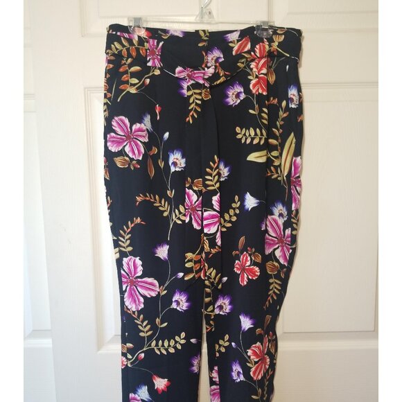 EXPRESS Black Floral Print High Waisted Tapered Leg Ankle Length Pants Size 12s - Picture 1 of 7